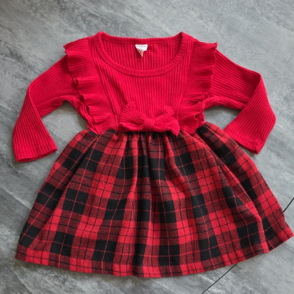 SHEIN Red and Black Plaid Kids Dress